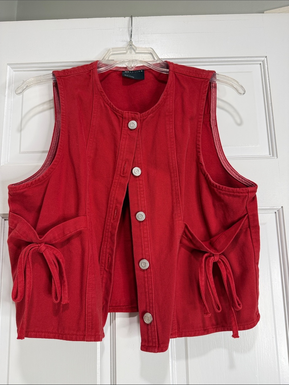 ASOS Red Sleeveless Button Vest with Side Tie Pockets